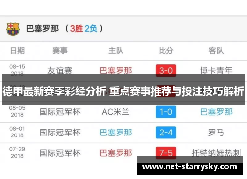 德甲最新赛季彩经分析 重点赛事推荐与投注技巧解析